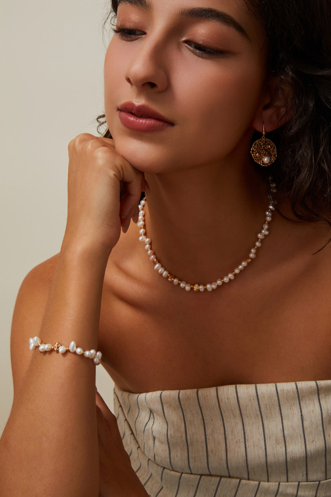Niche Design Series Sterling Silver Vintage Gold Pearl Necklace