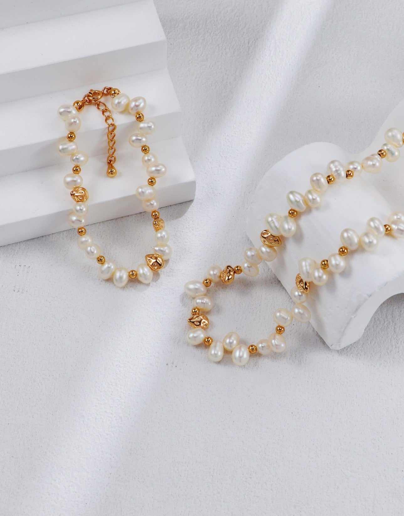 Niche Design Series Sterling Silver Vintage Gold Pearl Necklace