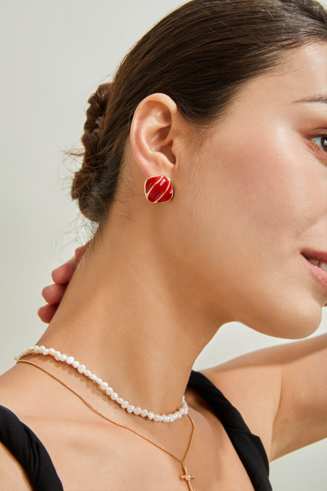 Niche Design Series Red Glaze Sterling Silver Earrings