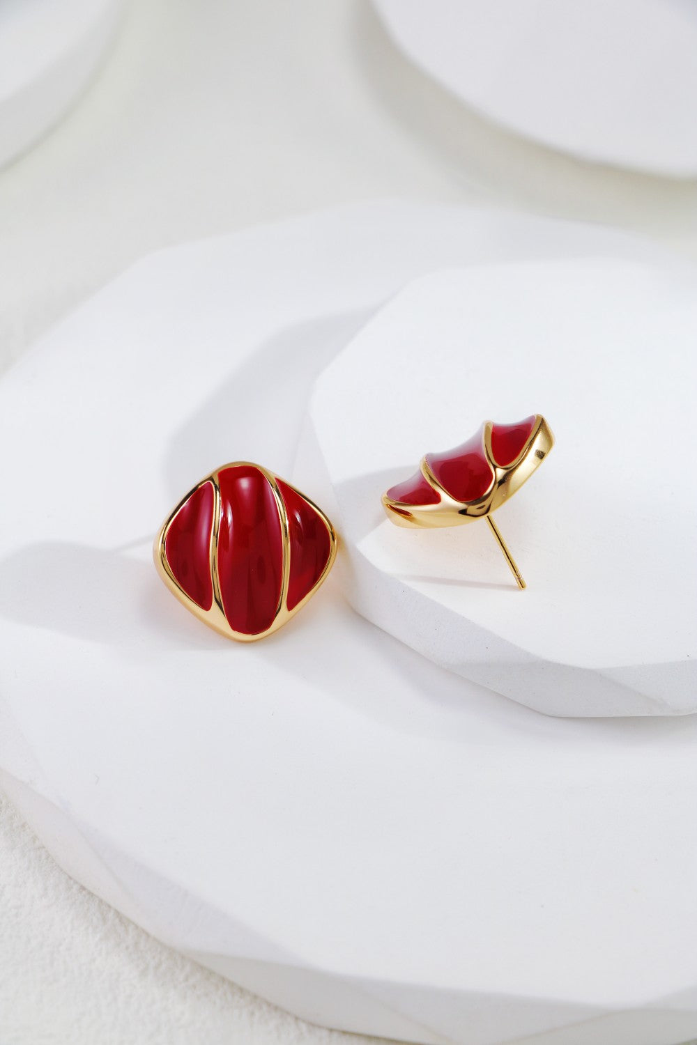 Niche Design Series Red Glaze Sterling Silver Earrings