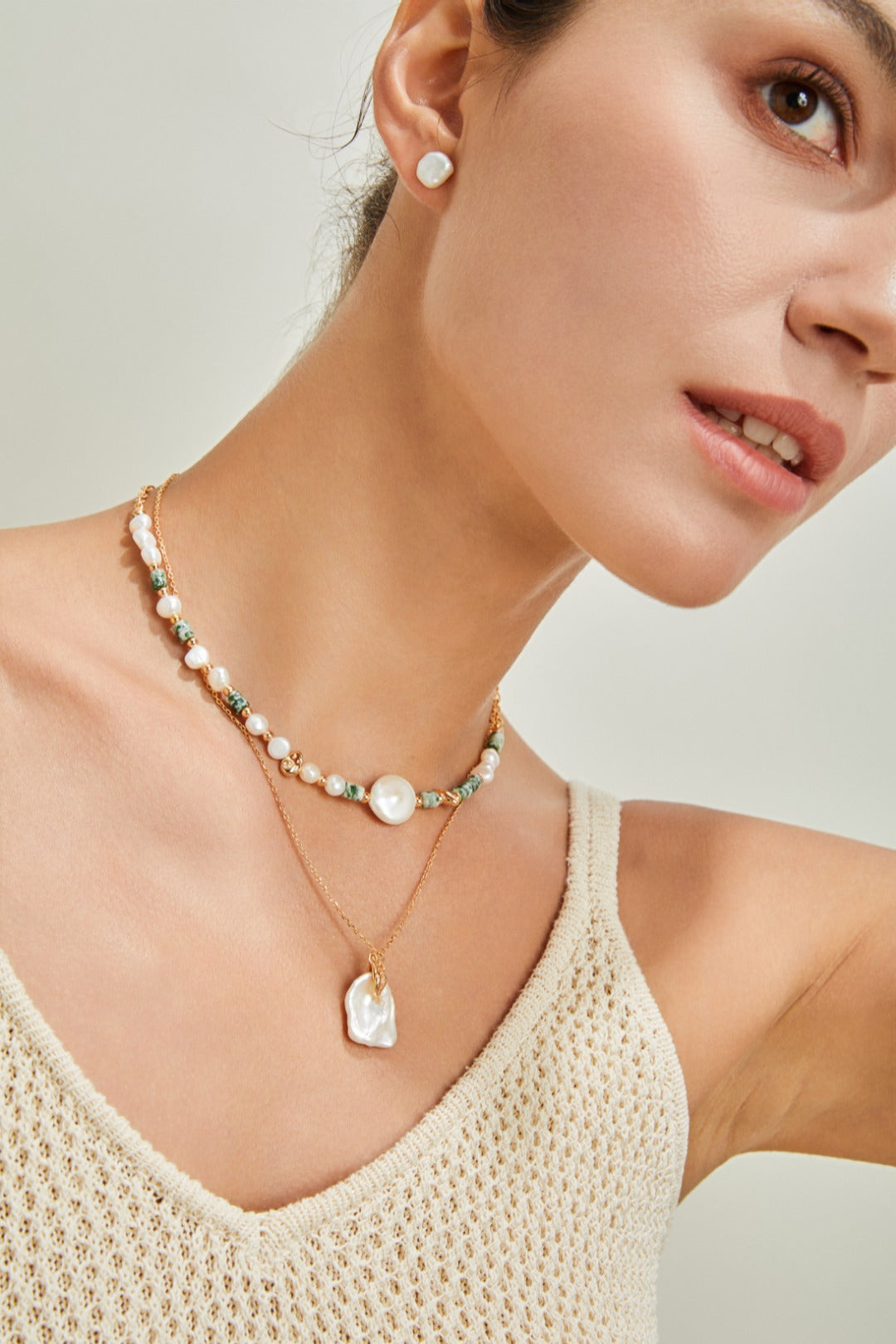 Niche Design Series Sterling Silver Petal Vintage Pearl Necklace