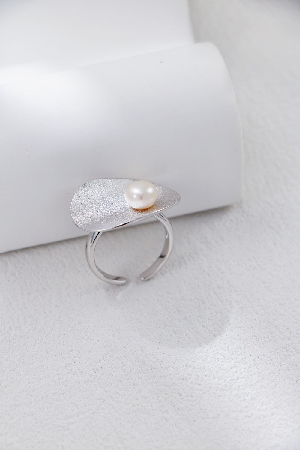 Niche Design Series Brushed Silver Pearl Ring