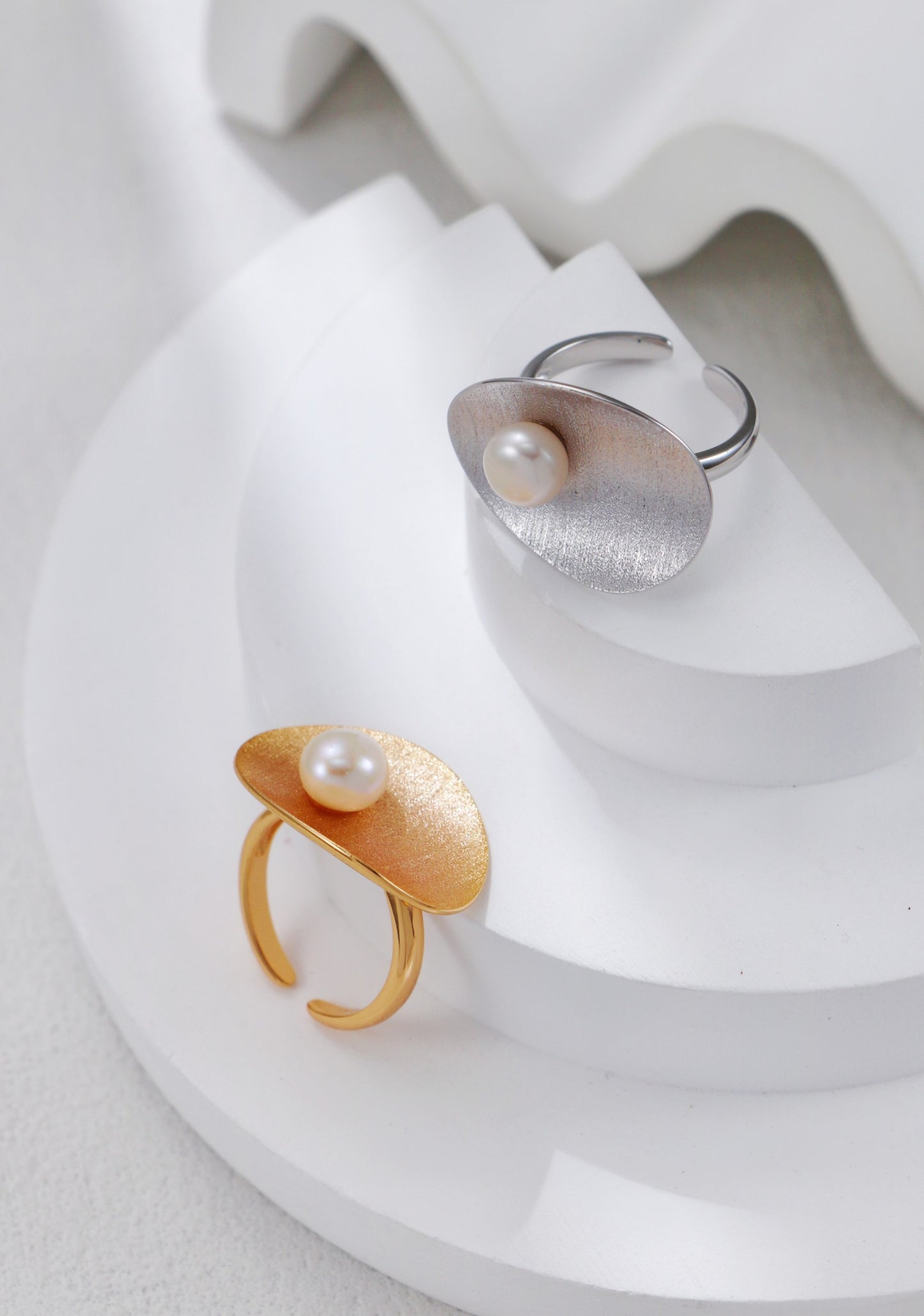 Niche Design Series Brushed Silver Pearl Ring