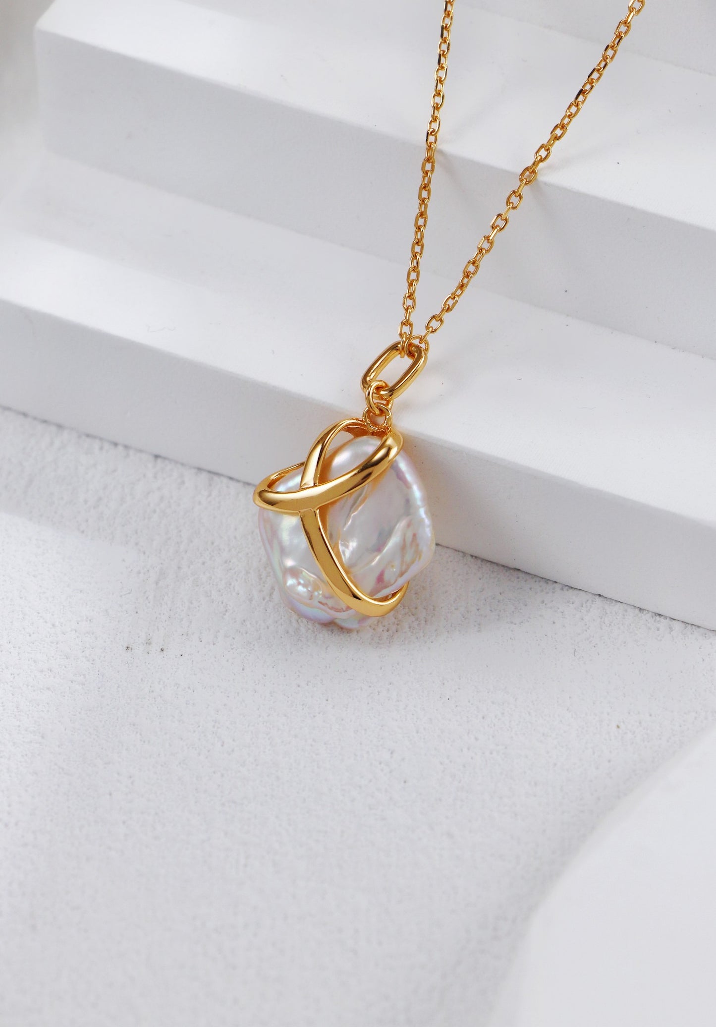 Niche Design Series Sterling Silver Square Vintage Pearl Necklace
