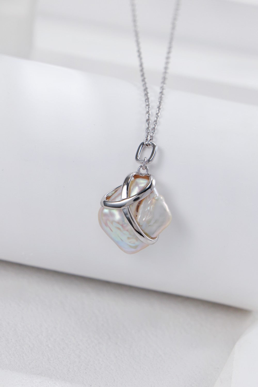 Niche Design Series Sterling Silver Square Vintage Pearl Necklace