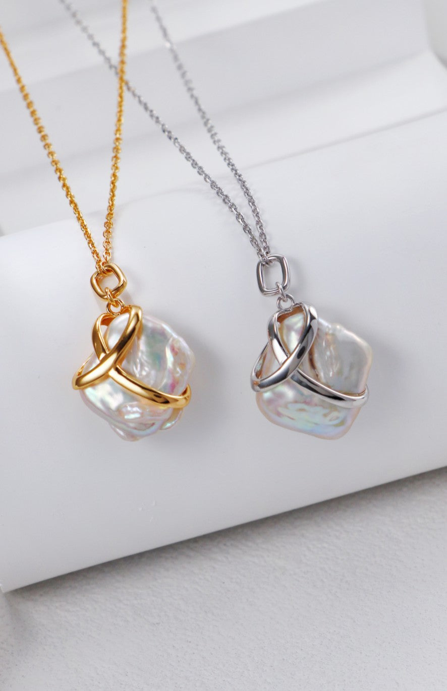 Niche Design Series Sterling Silver Square Vintage Pearl Necklace