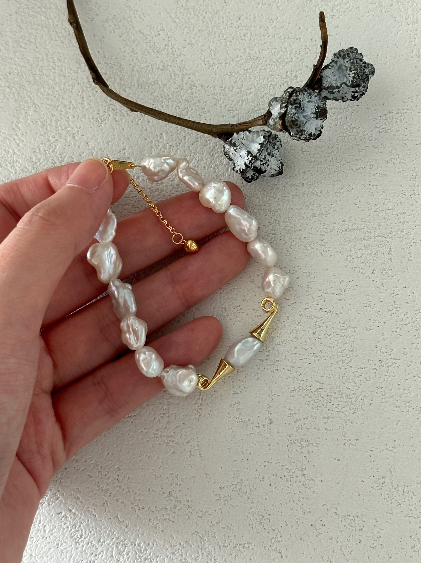 Natural baroque pearl mustache sterling silver gold-plated bracelet (long bracelet)