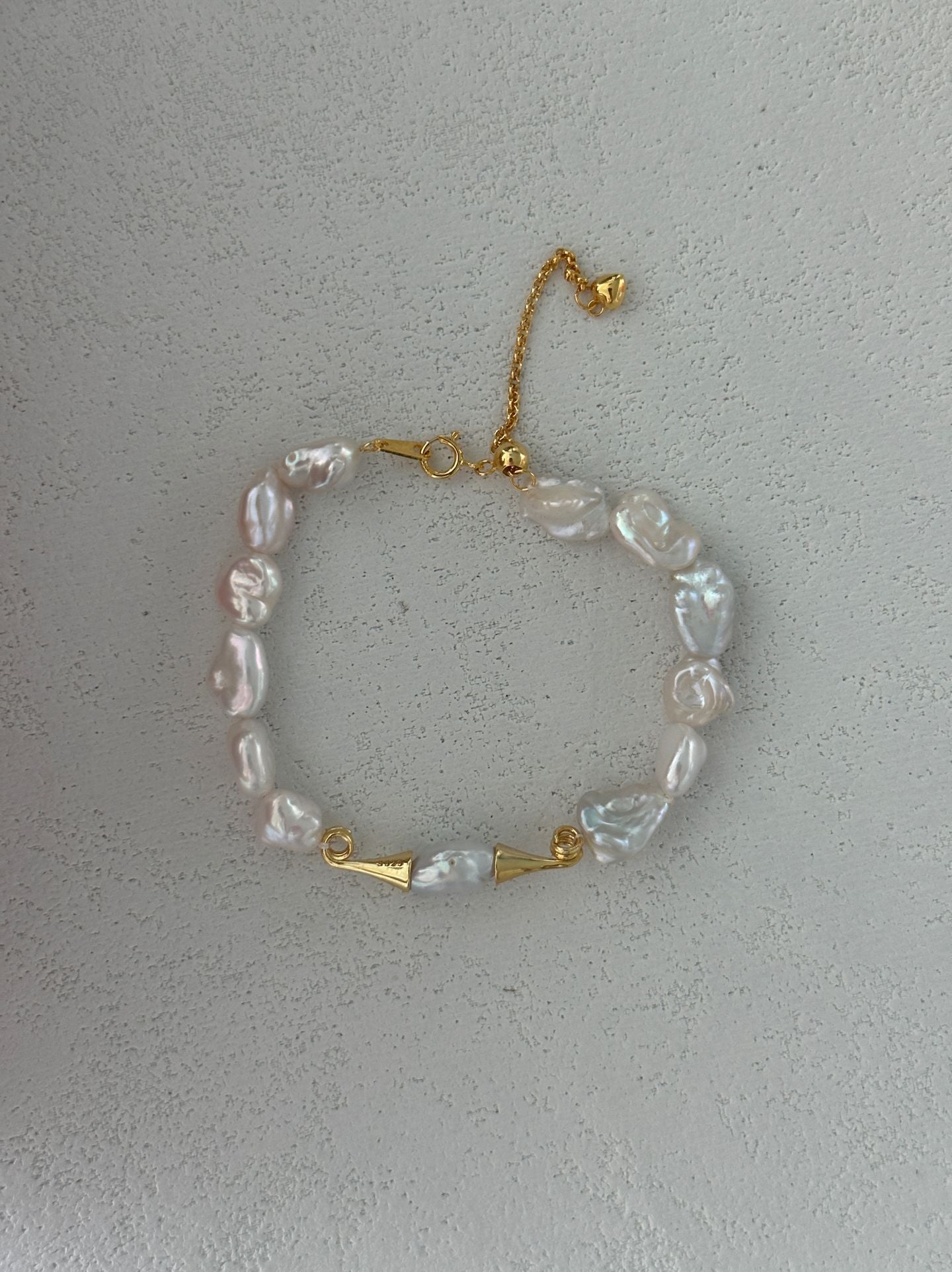 Natural baroque pearl mustache sterling silver gold-plated bracelet (long bracelet)