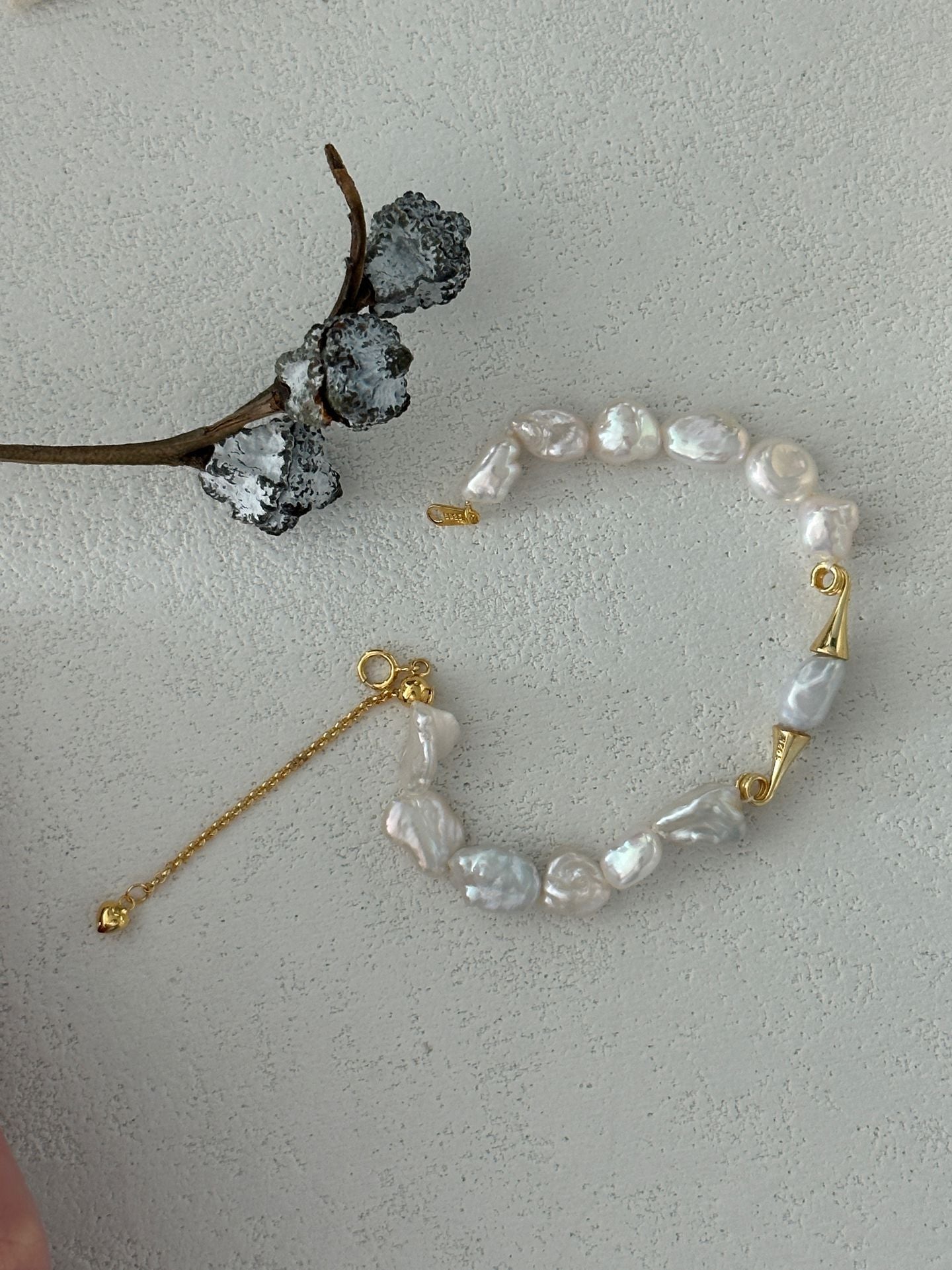 Natural baroque pearl mustache sterling silver gold-plated bracelet (long bracelet)