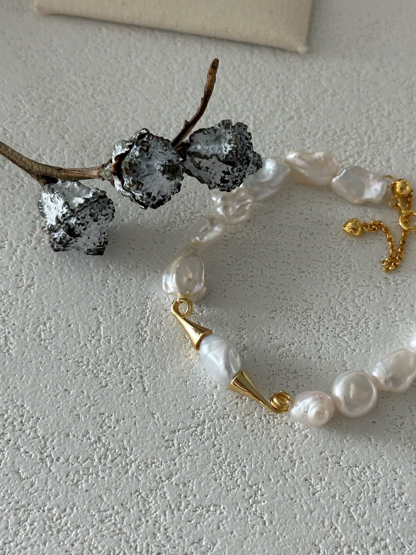 Natural baroque pearl mustache sterling silver gold-plated bracelet (long bracelet)