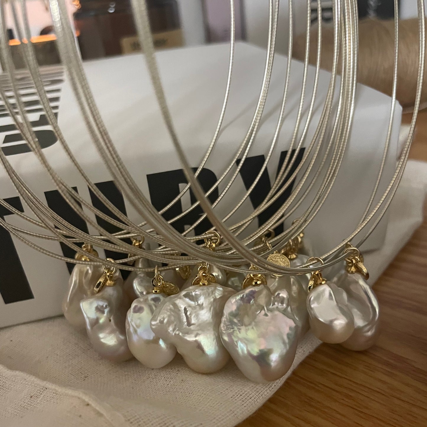 Natural large baroque pearl gold coin silver ring necklace