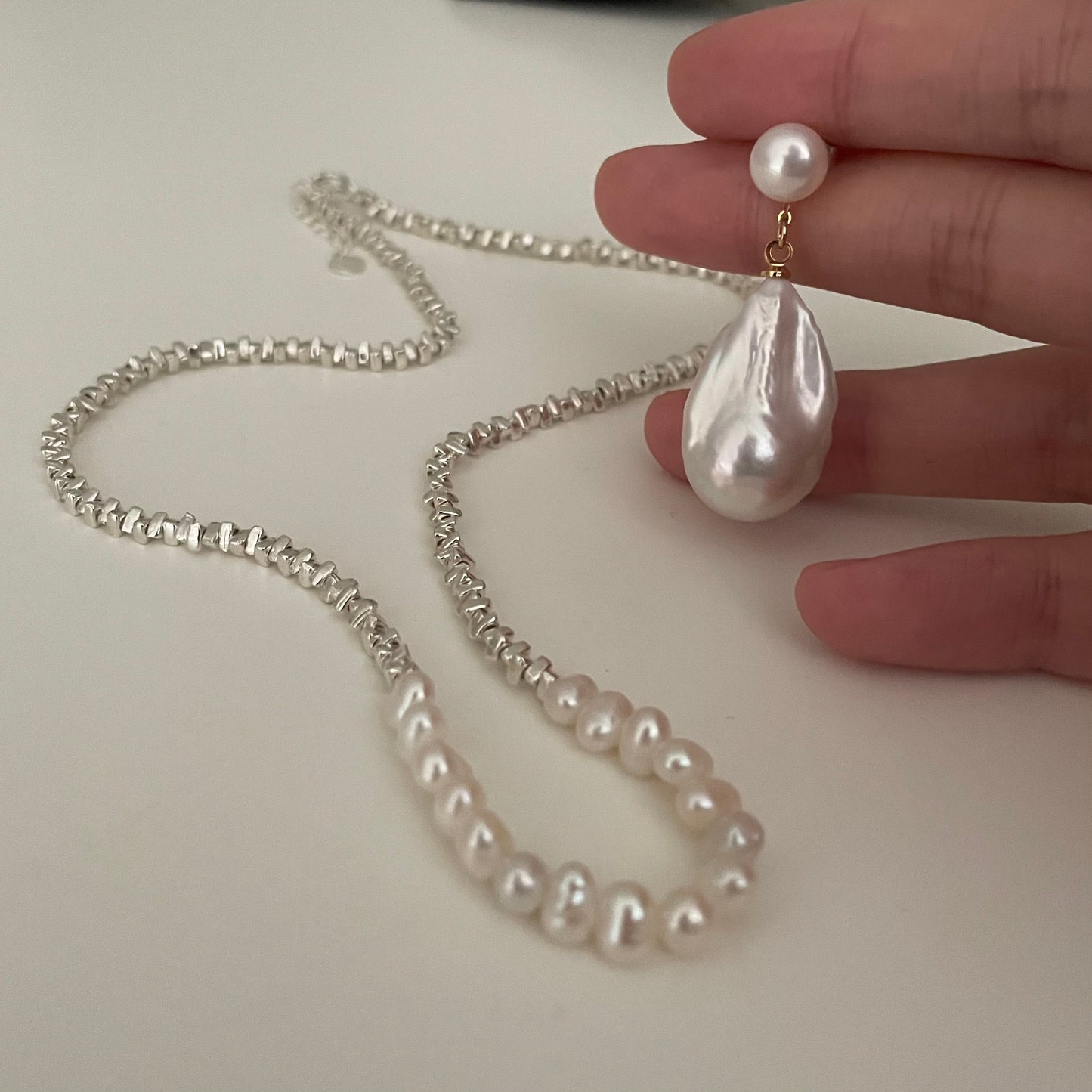 Natural super bright super large steamed baroque pearl sterling silver earrings
