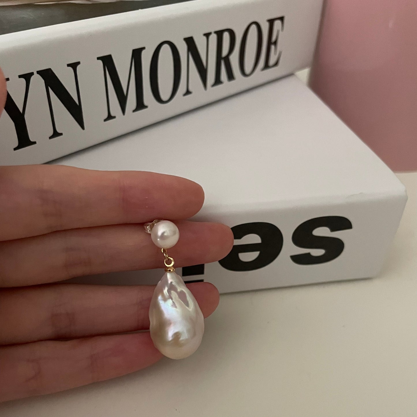 Natural super bright super large steamed baroque pearl sterling silver earrings