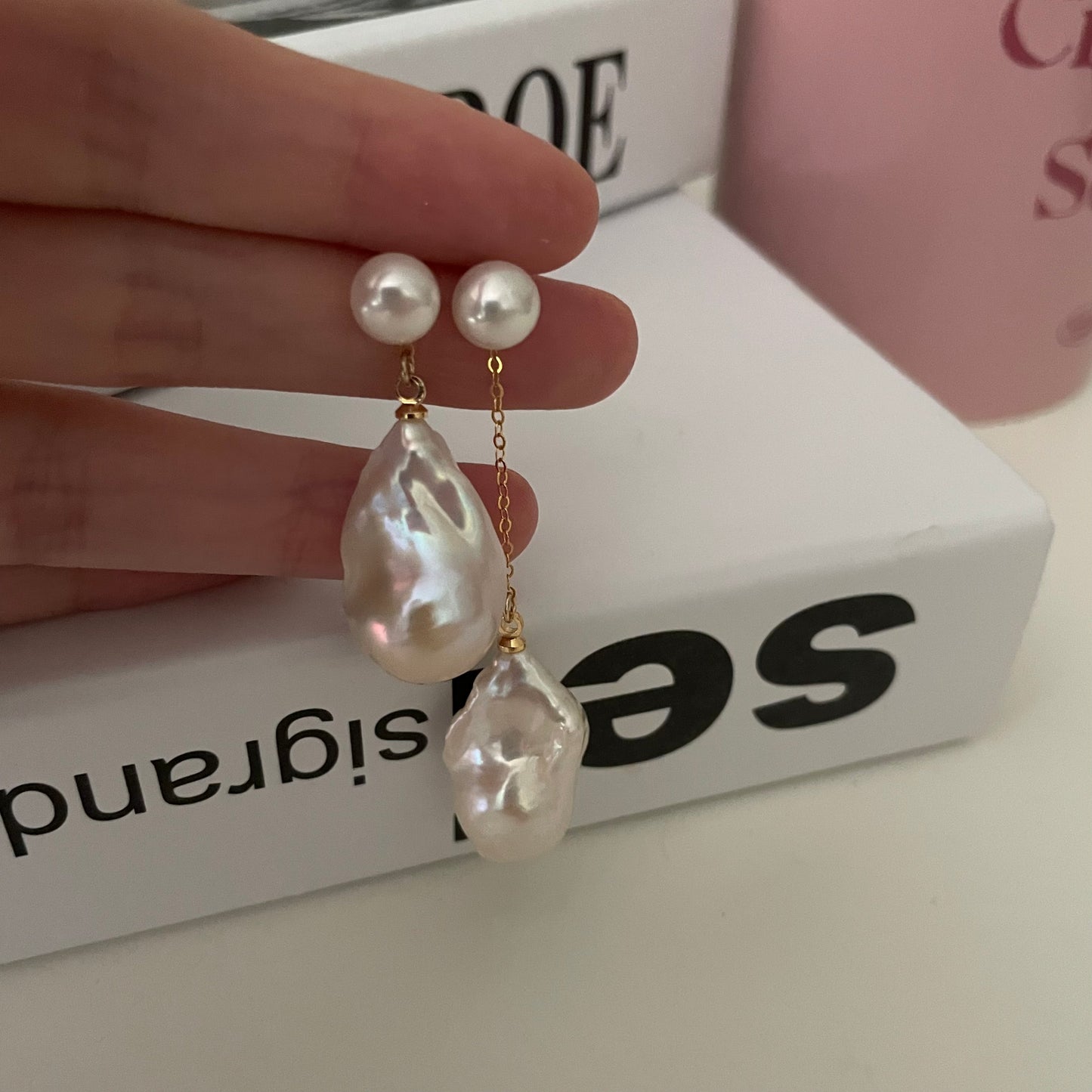 Natural super bright super large steamed baroque pearl sterling silver earrings