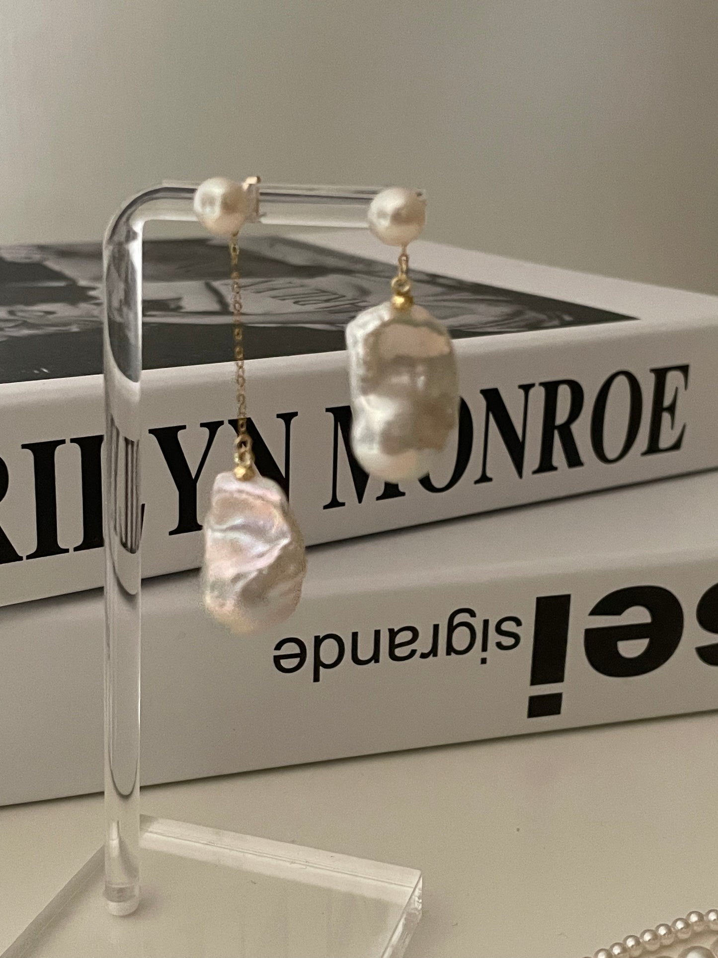Natural super bright super large steamed baroque pearl sterling silver earrings