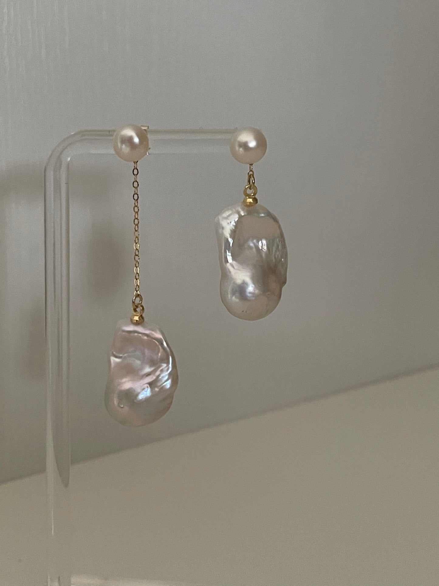 Natural super bright super large steamed baroque pearl sterling silver earrings