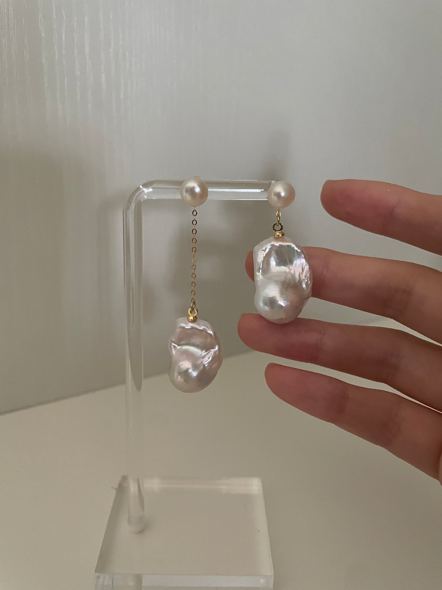 Natural super bright super large steamed baroque pearl sterling silver earrings