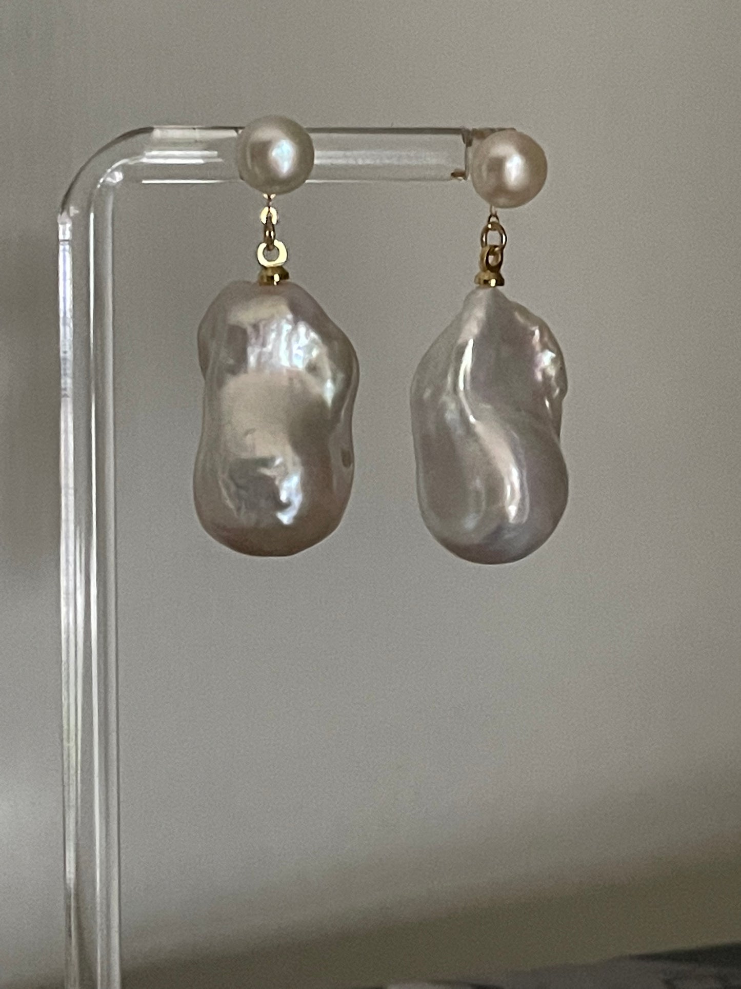 Natural super bright super large steamed baroque pearl sterling silver earrings