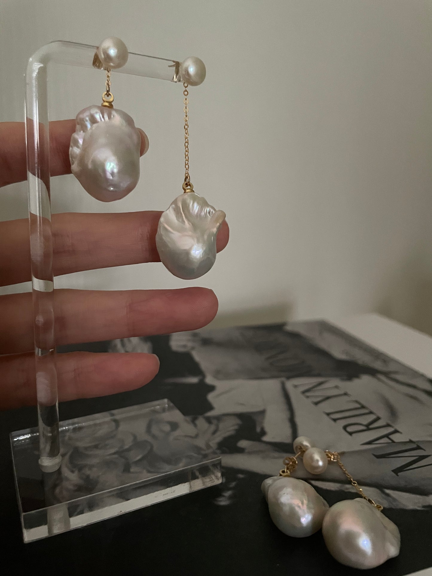 Natural super bright super large steamed baroque pearl sterling silver earrings