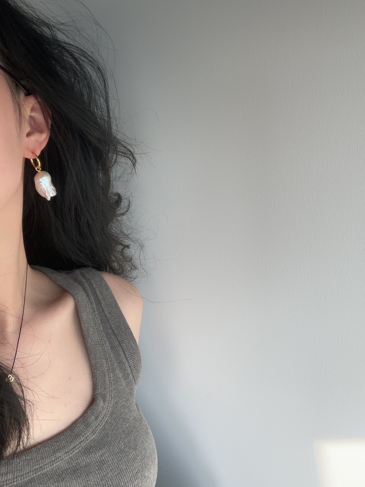 Natural super bright and large baroque pearl sterling silver hanging earrings