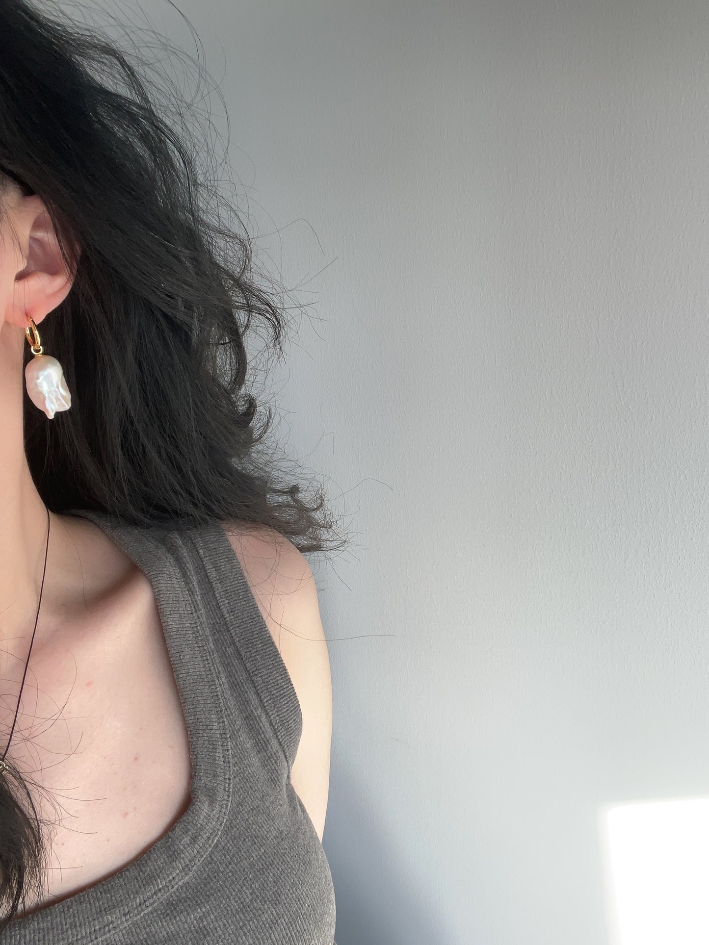 Natural super bright and large baroque pearl sterling silver hanging earrings
