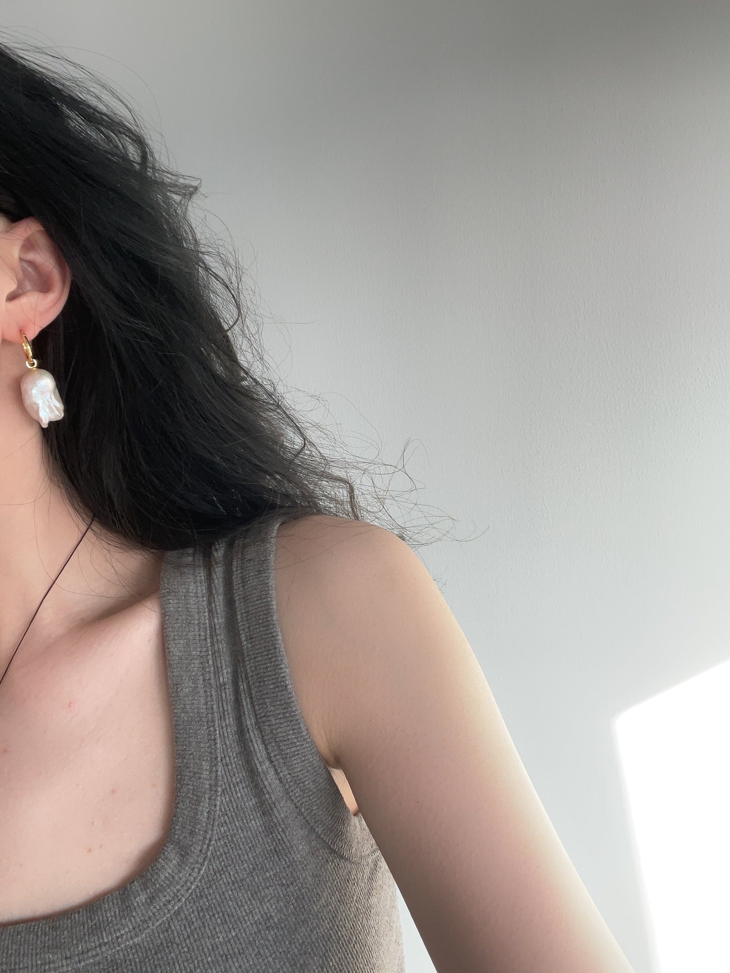 Natural super bright and large baroque pearl sterling silver hanging earrings
