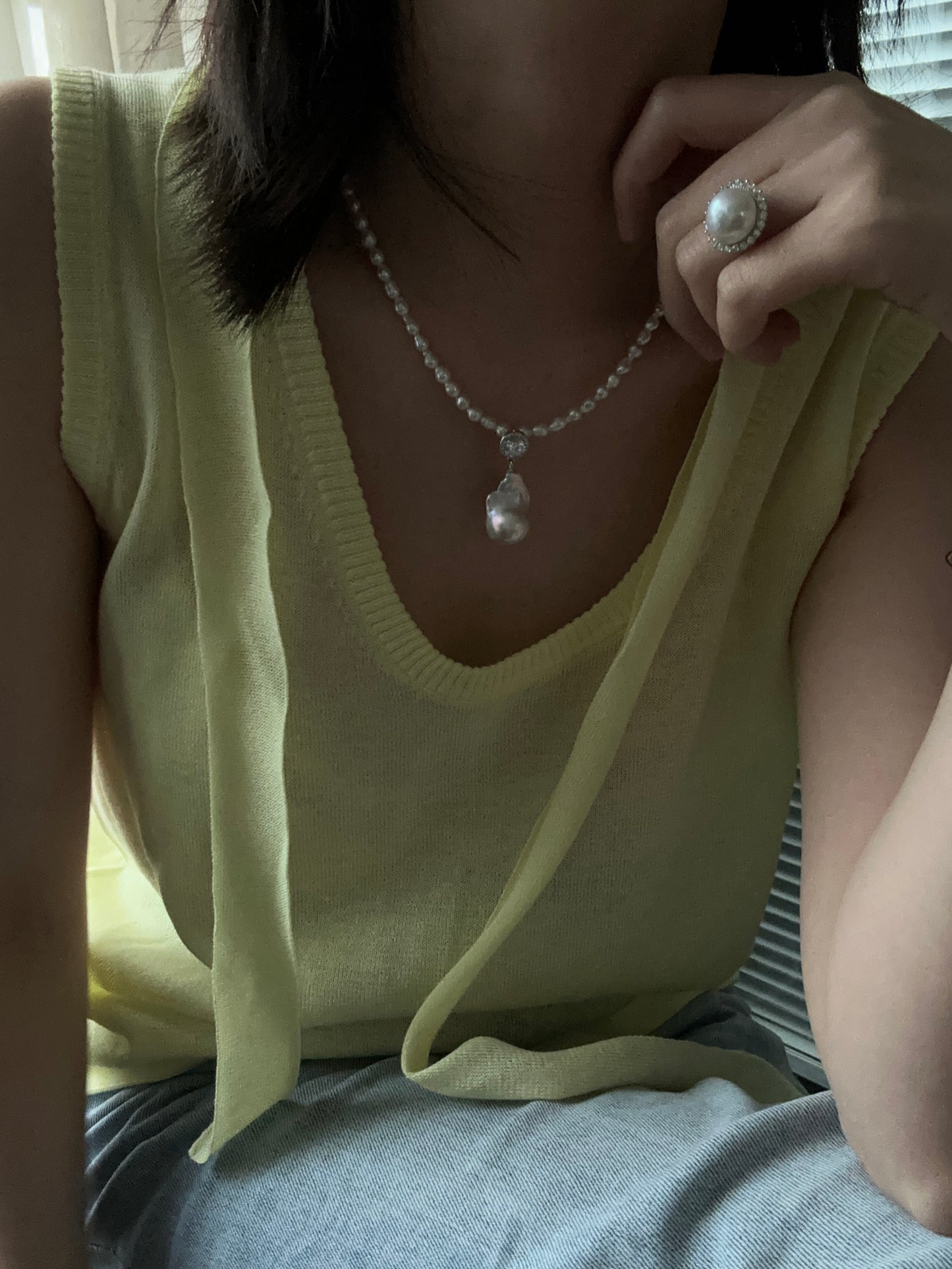 Natural oversized and bright baroque pearl ring