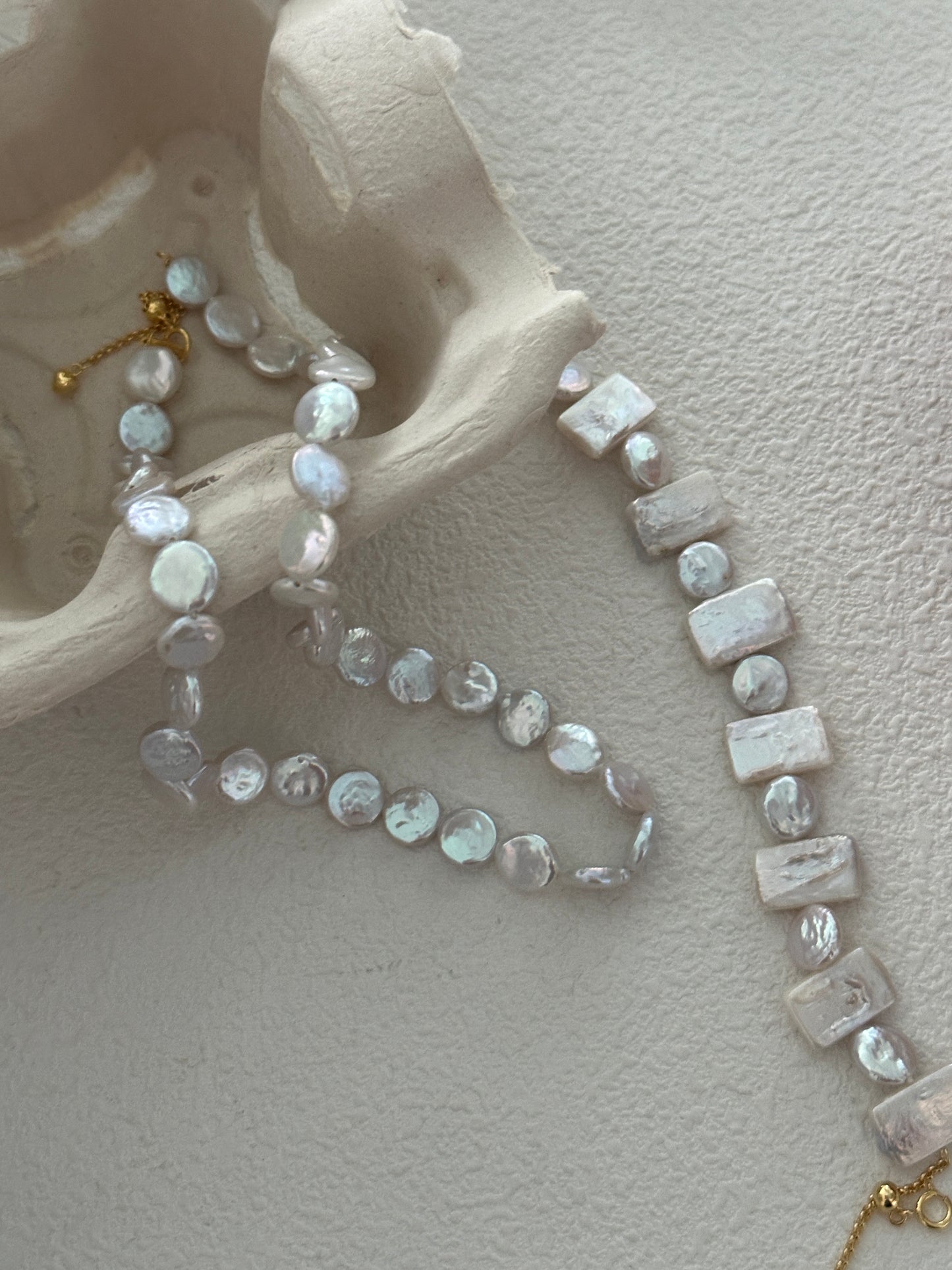 Natural square and round baroque pearl geometric sterling silver bracelet