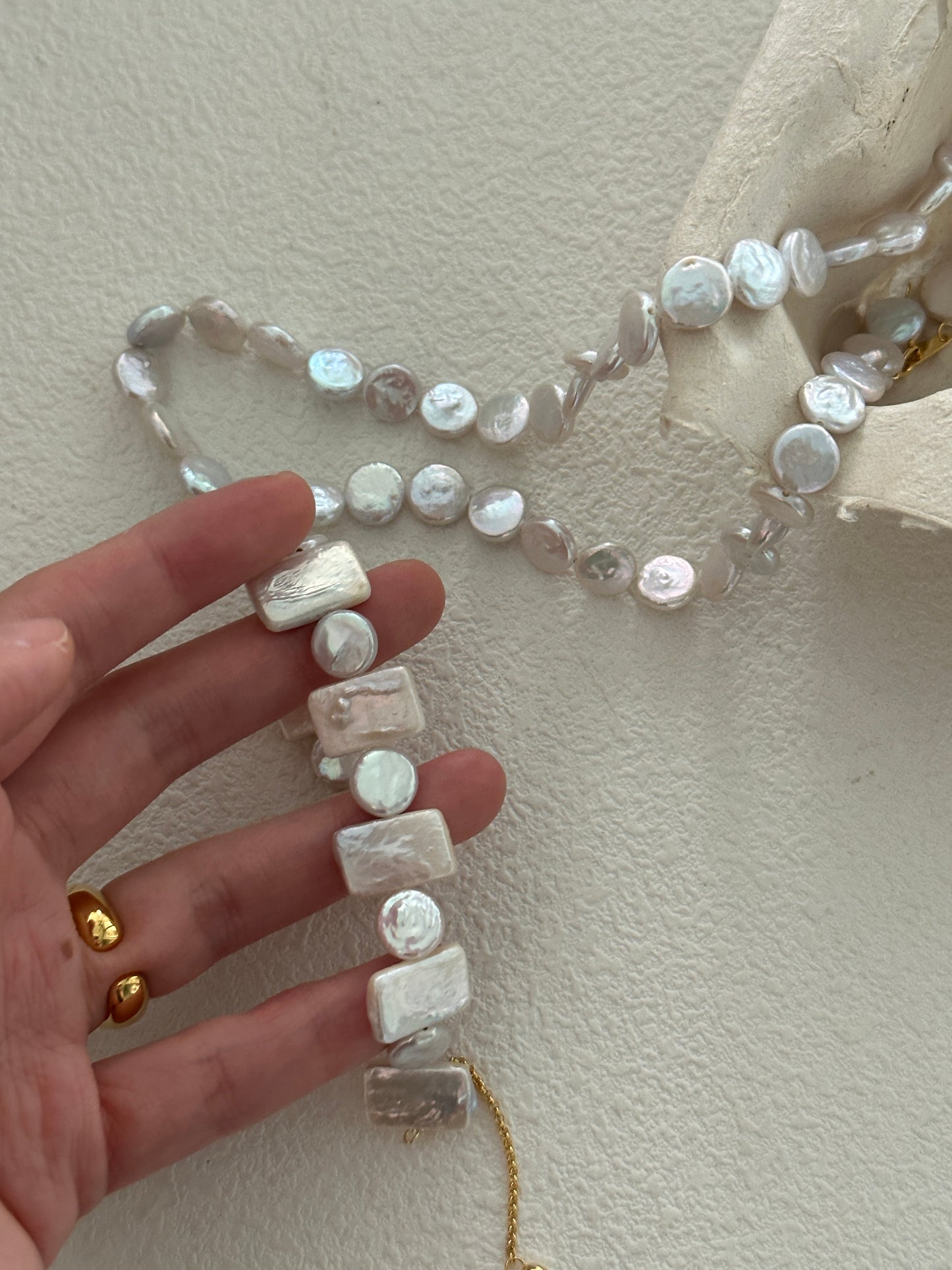 Natural square and round baroque pearl geometric sterling silver bracelet