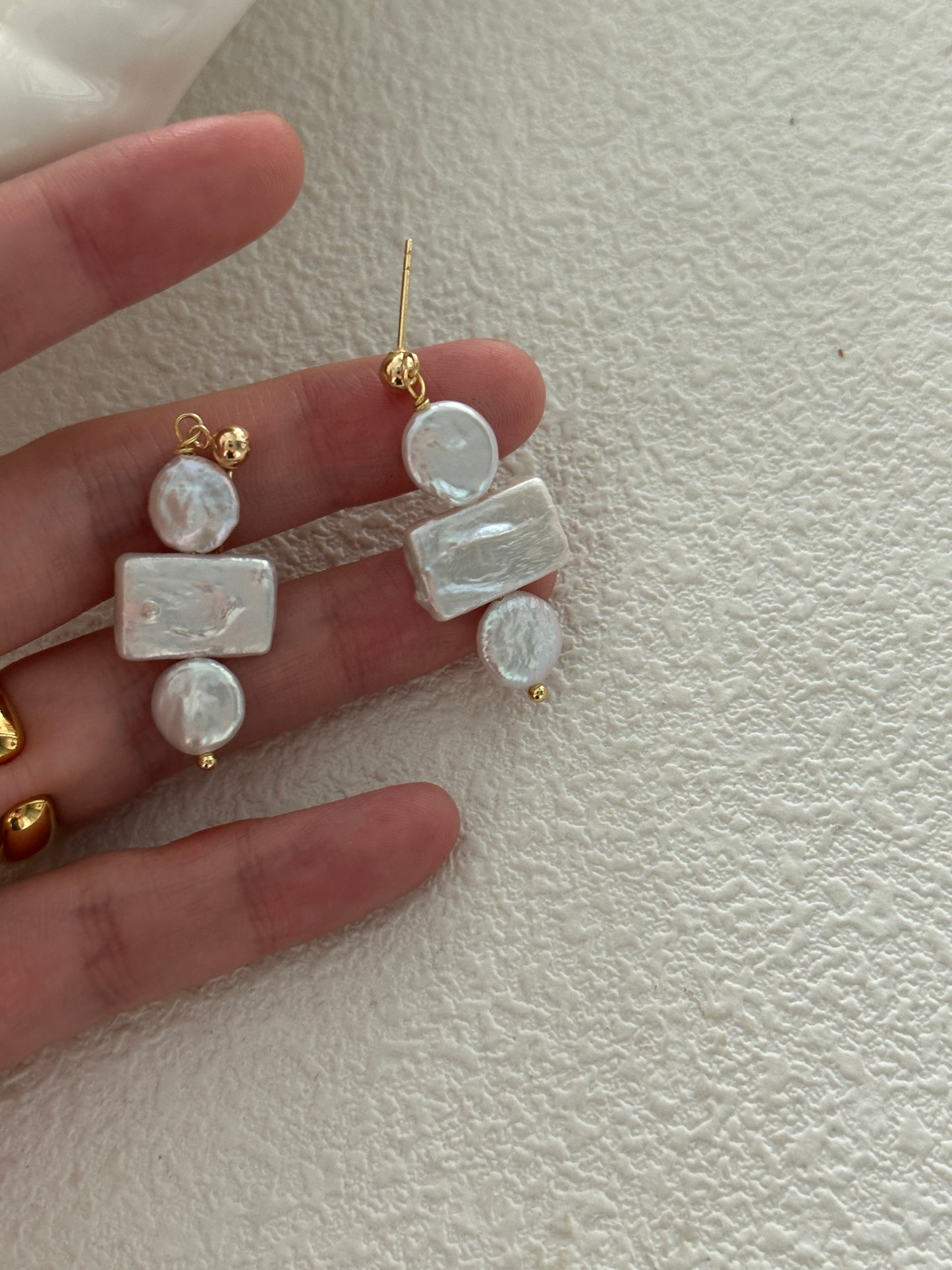 Natural super bright square and round baroque pearl sterling silver earrings