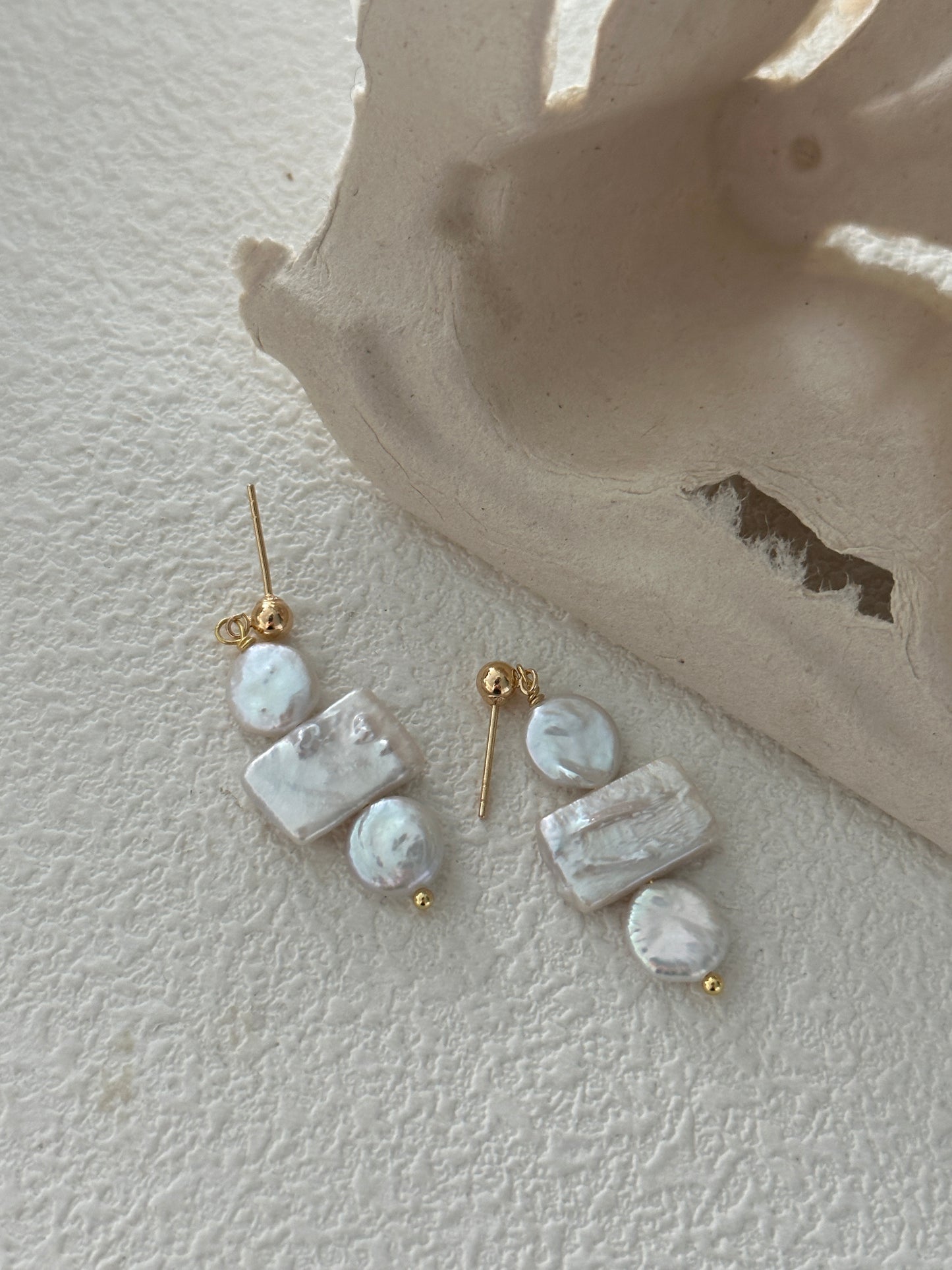 Natural super bright square and round baroque pearl sterling silver earrings