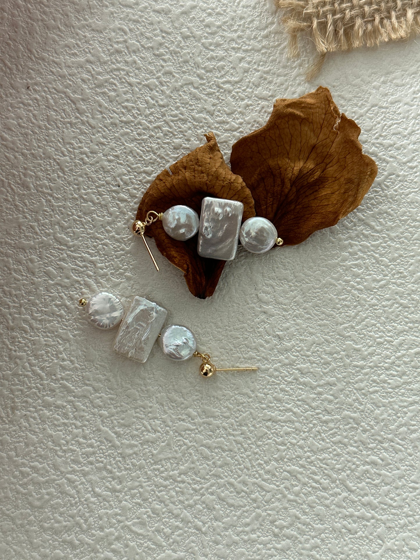 Natural super bright square and round baroque pearl sterling silver earrings