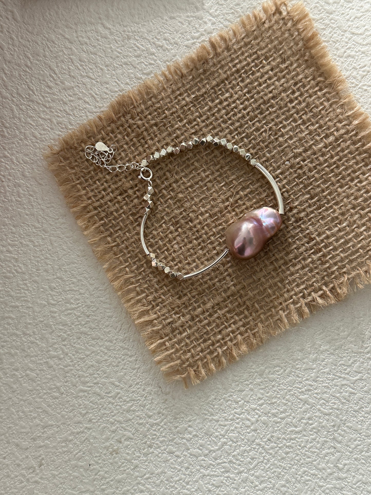 Natural colorful baroque pearl sterling silver bracelet
