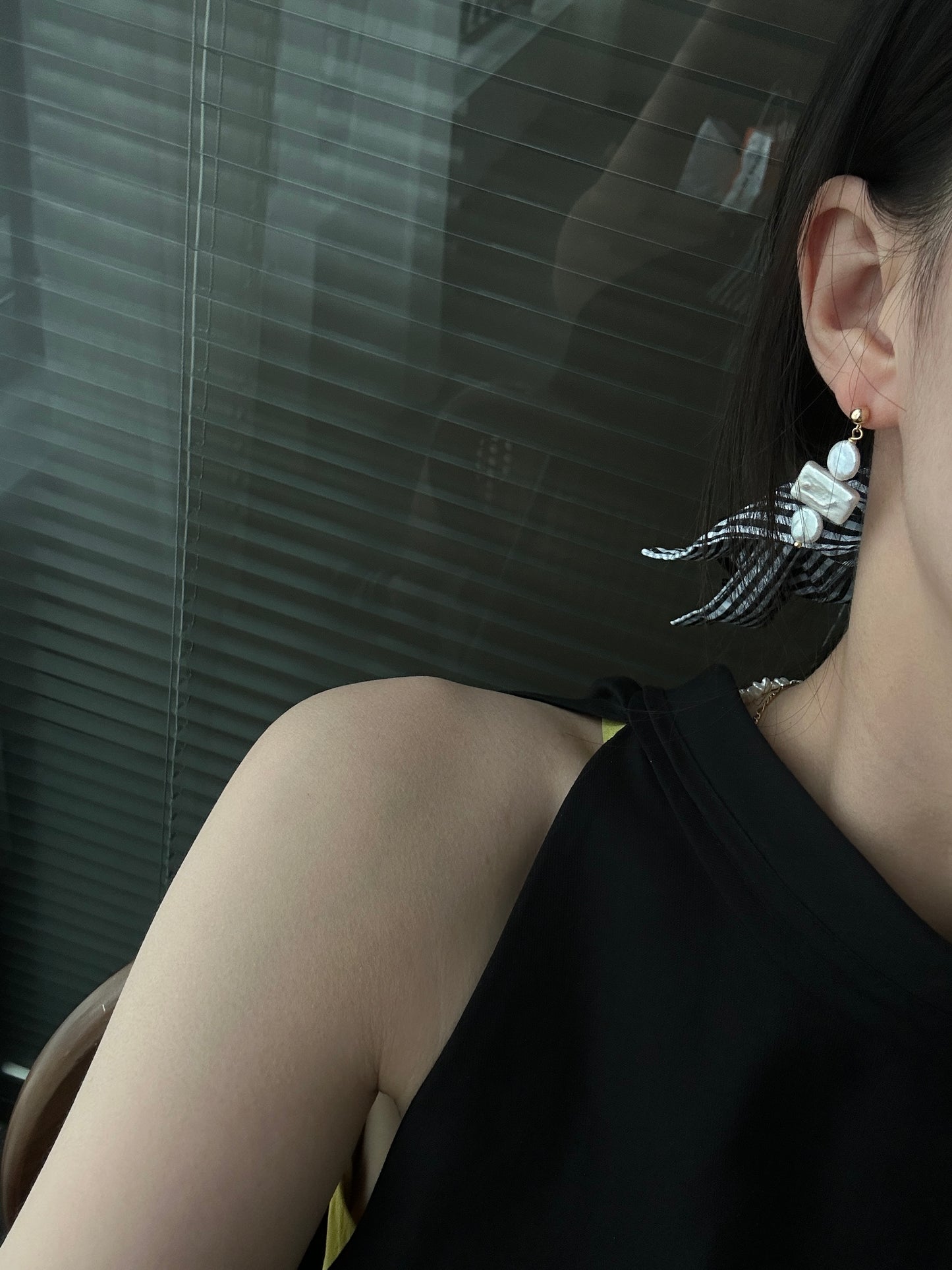 Natural super bright square and round baroque pearl sterling silver earrings