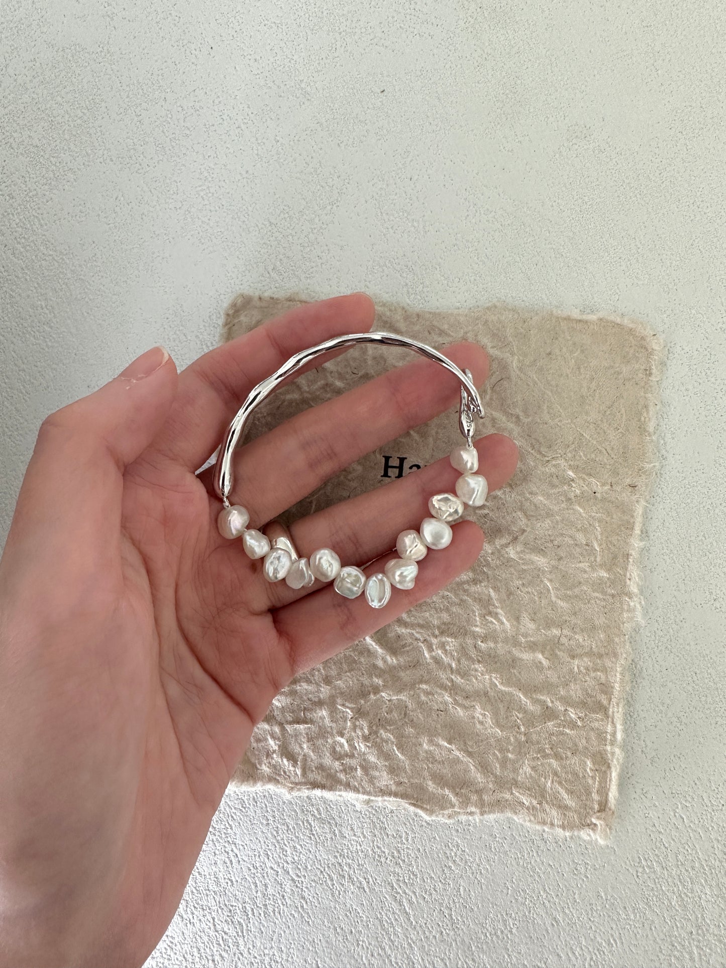 Natural baroque pearl sterling silver bracelet