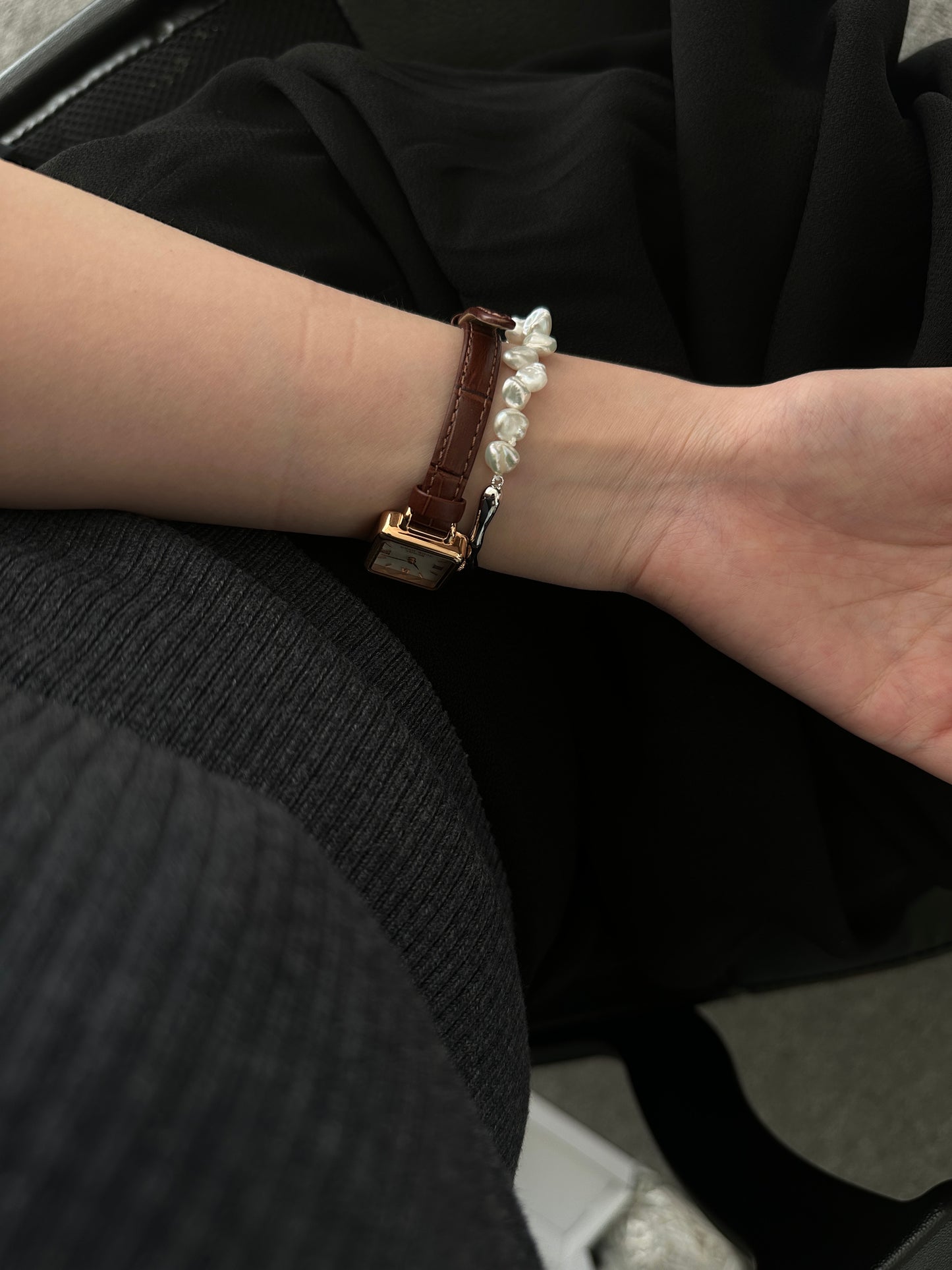 Natural baroque pearl sterling silver bracelet