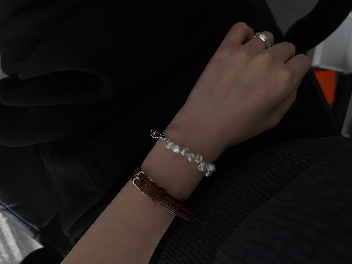 Natural baroque pearl sterling silver bracelet