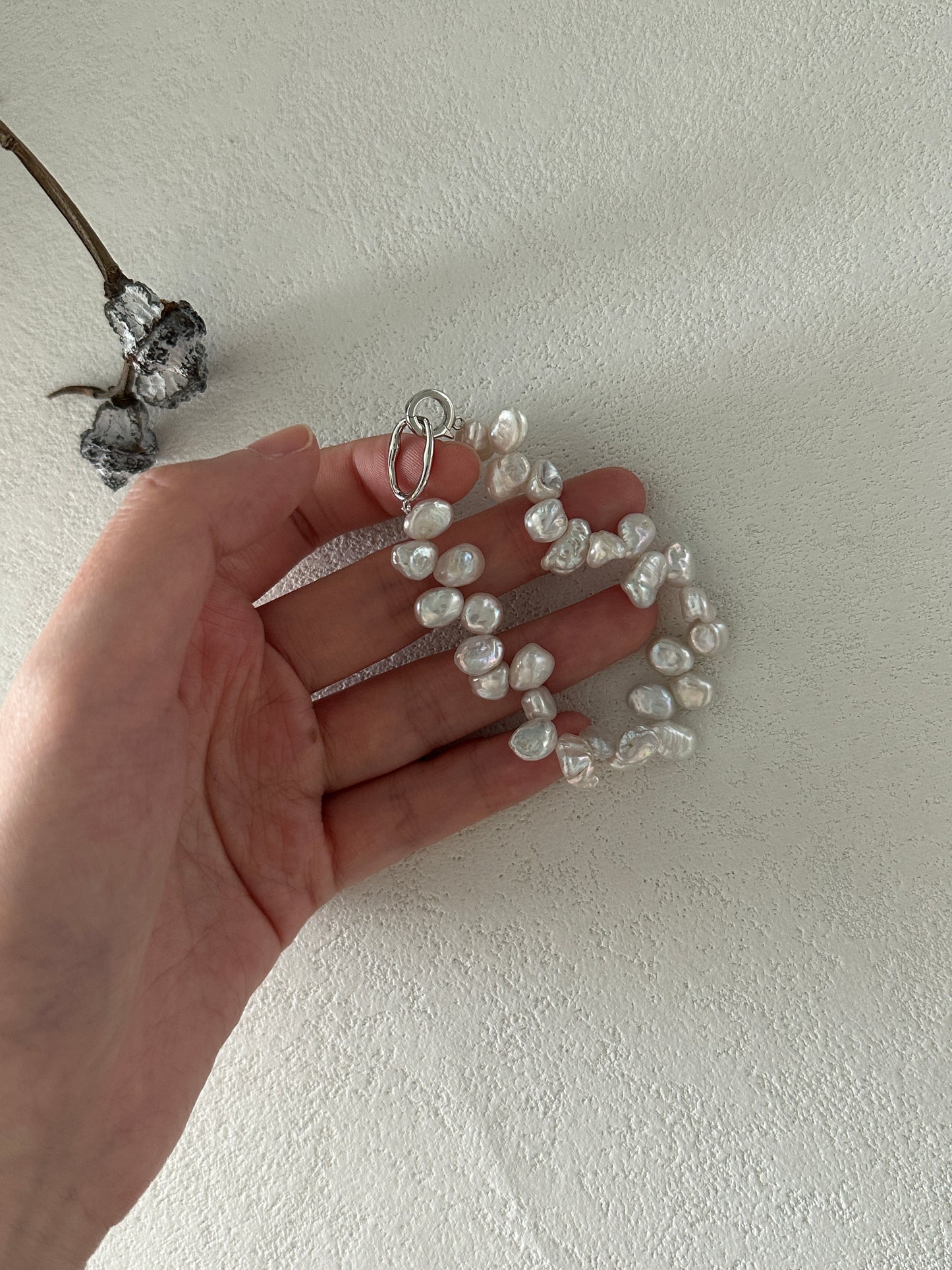 Keshi natural baroque pearl sterling silver bracelet