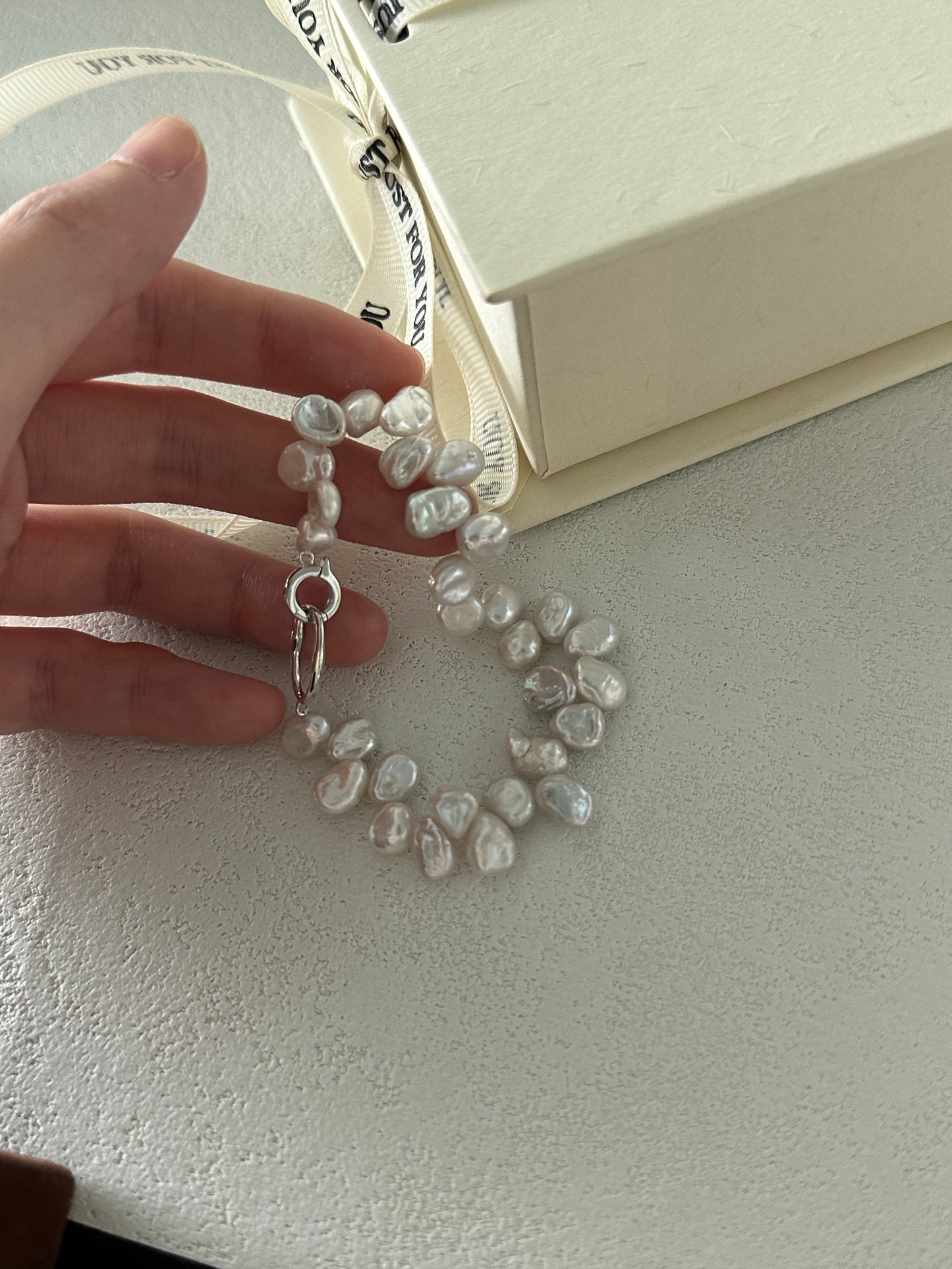 Keshi natural baroque pearl sterling silver bracelet