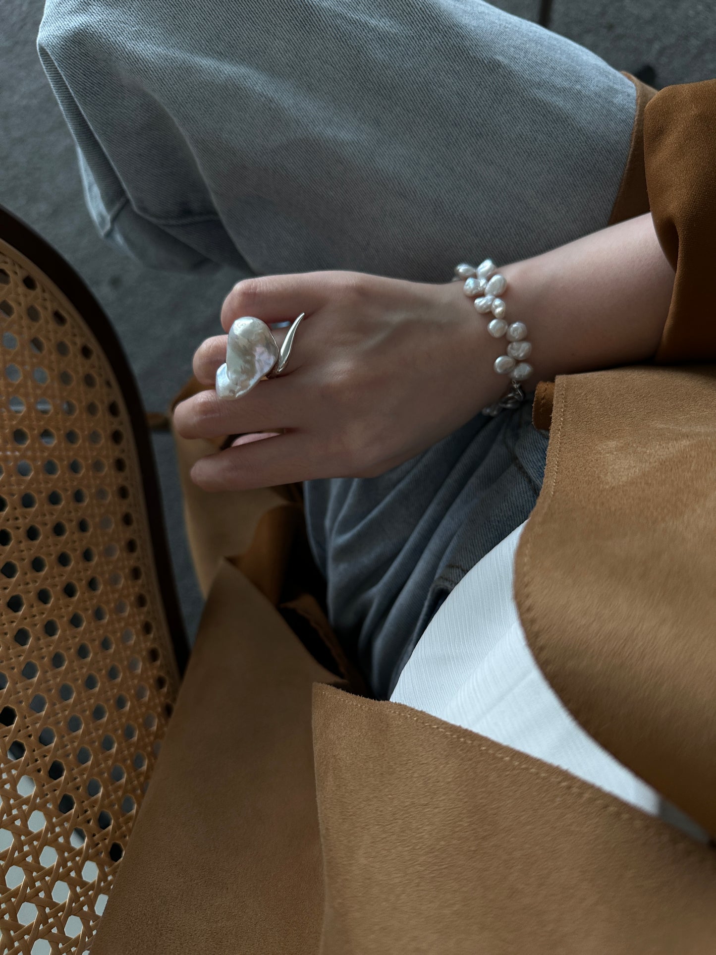 Keshi natural baroque pearl sterling silver bracelet