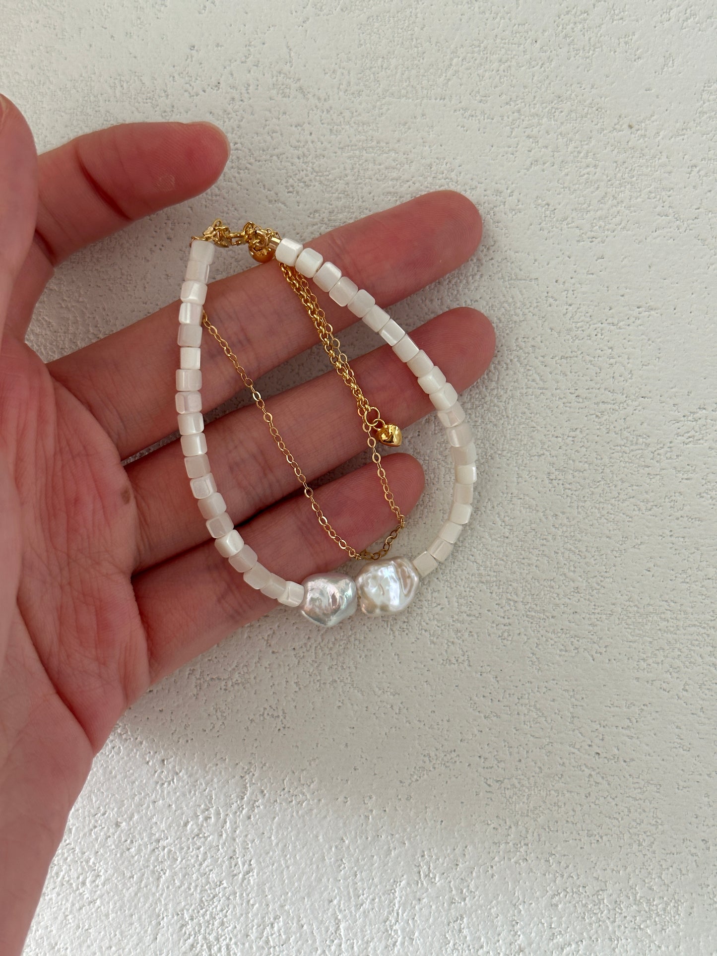 Natural Baroque Shell Pearl Sterling Silver Gold Plated Bracelet