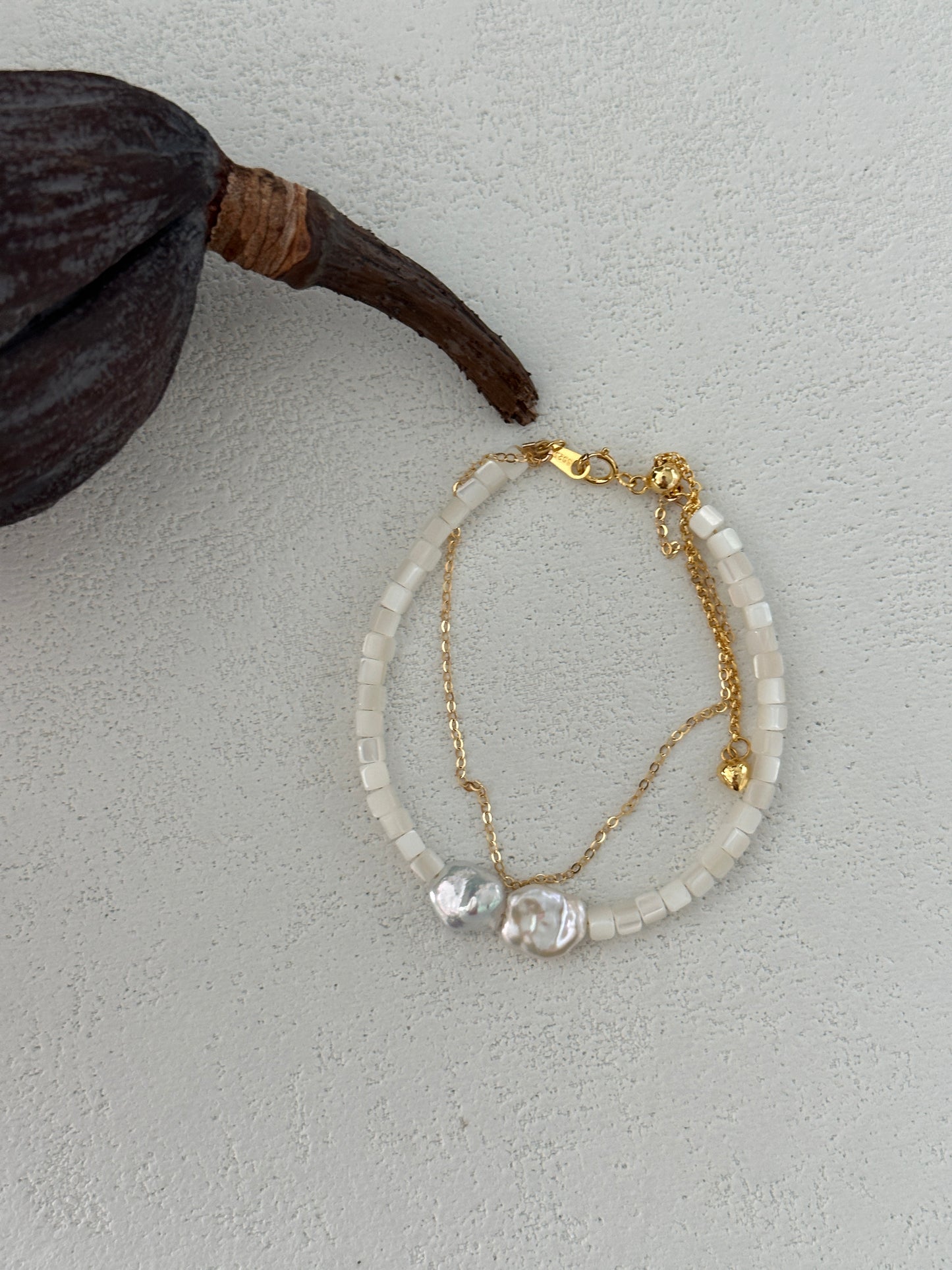 Natural Baroque Shell Pearl Sterling Silver Gold Plated Bracelet