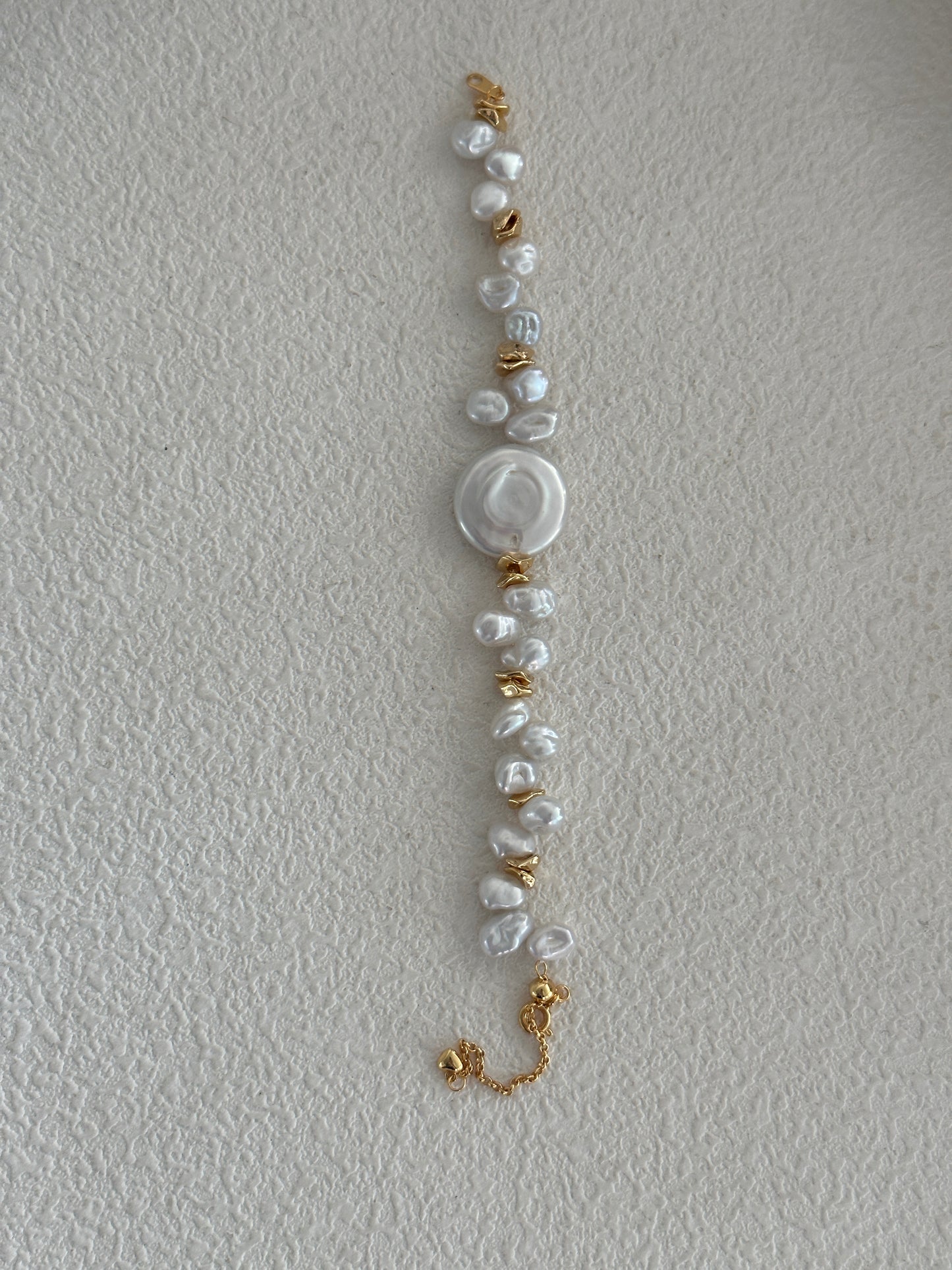 Natural Baroque disc pearl sterling silver gold-plated bracelet
