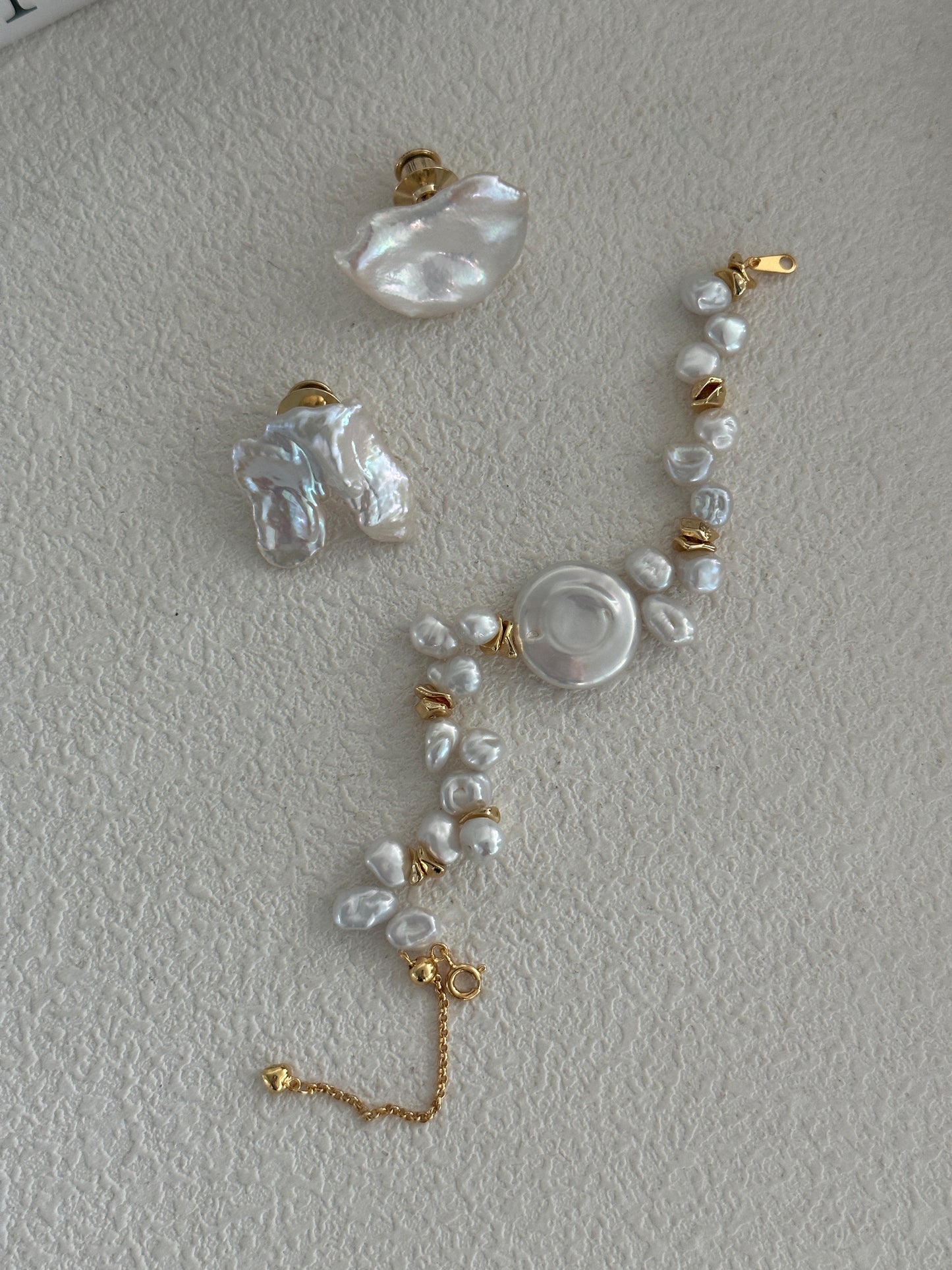 Natural Baroque disc pearl sterling silver gold-plated bracelet