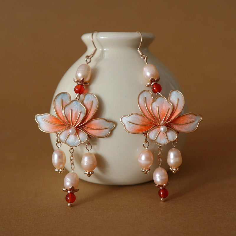Intangible Cultural Heritage Chinese Jewelry Gradient Color Velvet Flower Earrings
