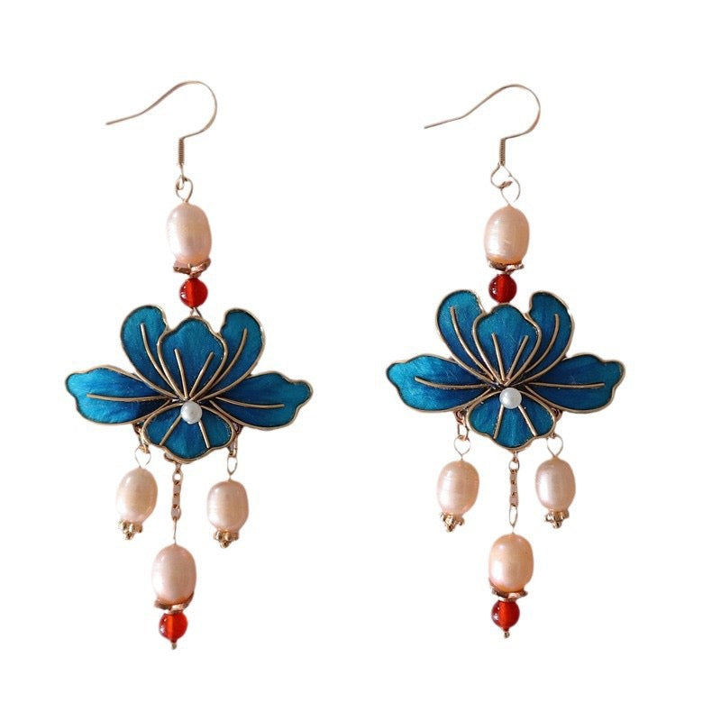 Intangible Cultural Heritage Chinese Jewelry Gradient Color Velvet Flower Earrings