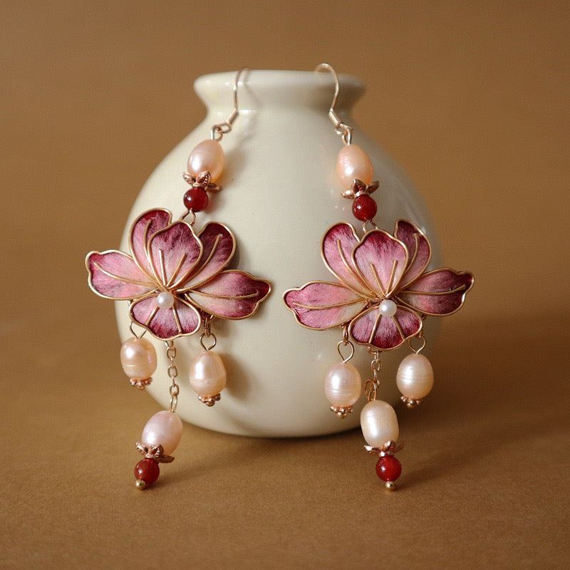 Intangible Cultural Heritage Chinese Jewelry Gradient Color Velvet Flower Earrings
