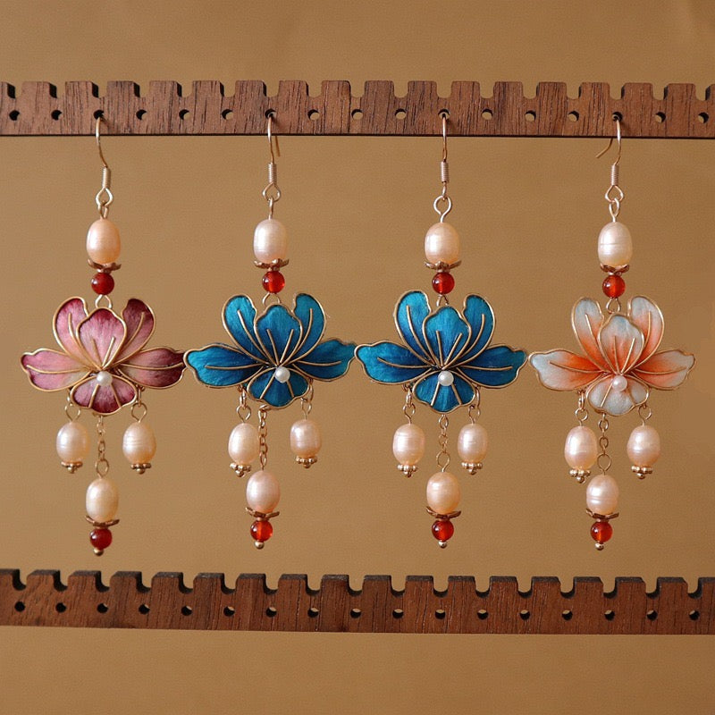 Intangible Cultural Heritage Chinese Jewelry Gradient Color Velvet Flower Earrings