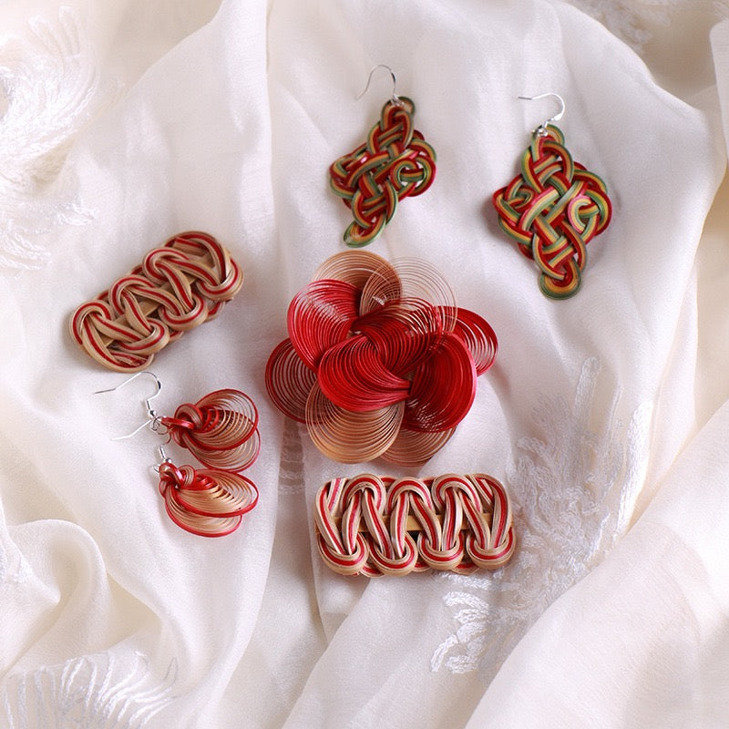 Intangible cultural heritage handmade bamboo earrings, brooches, hairpins,the same style as Li Ziqi