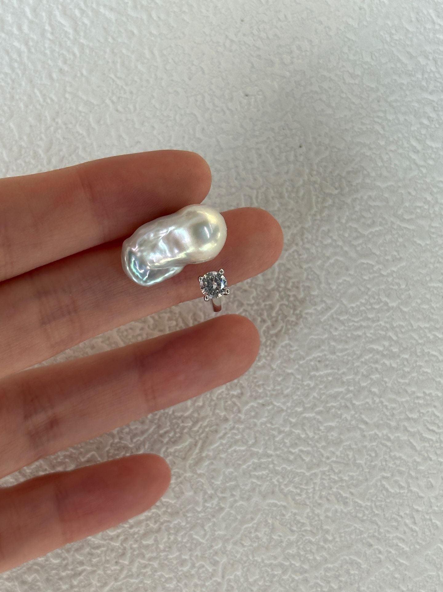 Natural super bright super large baroque pearl sterling silver ring